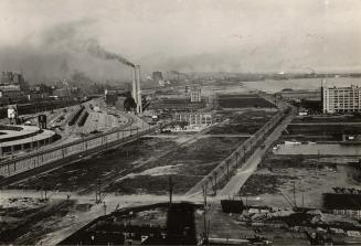 Image shows an aerial view of the Toronto Harbour.