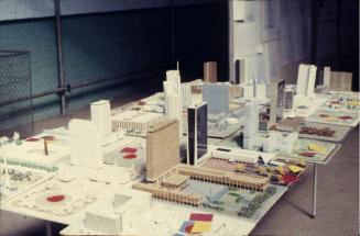 Architectural models at Horticultural Building for City Hall and Square Competition, Toronto, 1958