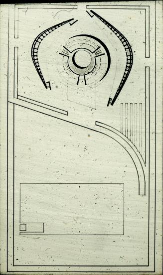 Viljo Revell entry, City Hall and Square Competition, Toronto, 1958, architectural drawing, aerial view, stage two