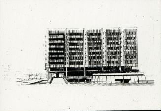 Frank Mikutowski entry, City Hall and Square Competition, Toronto, 1958, elevation drawing