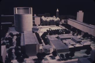 Viljo Revell entry, City Hall and Square Competition, Toronto, 1958, architectural model in situ, stage two