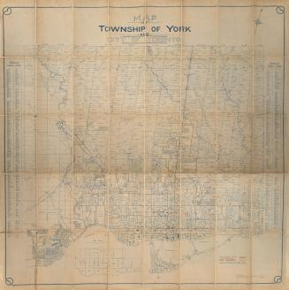 Shows a map of the Township of York and the City of Toronto in about 1905, including the towns …