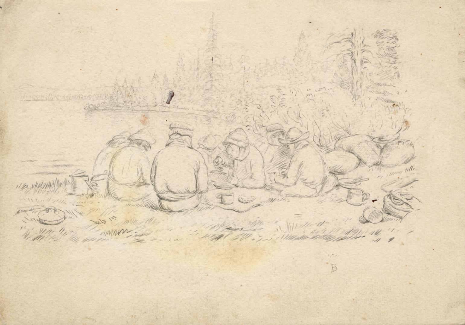 Halt on lake along Rivière Nipissis, Labrador Peninsula expedition, 1861