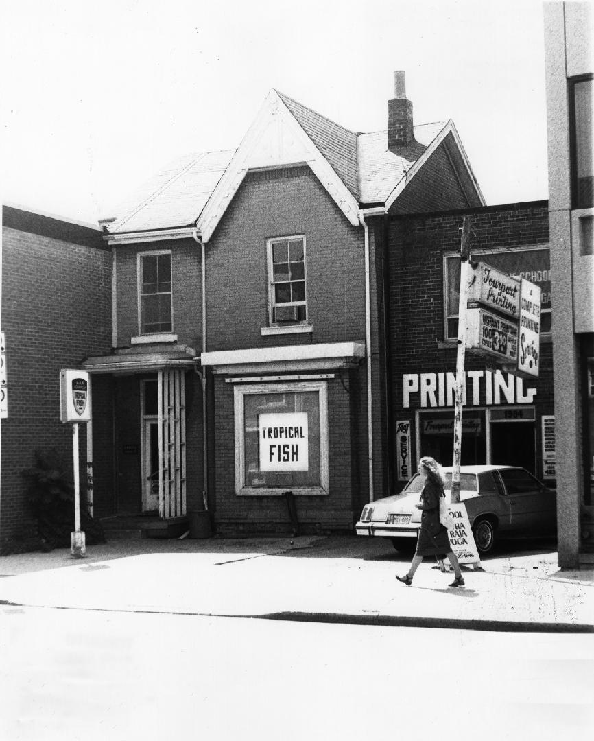 Tropical fish store and printing shop, Yonge Street, west side, north of Imperial Street, Toron…