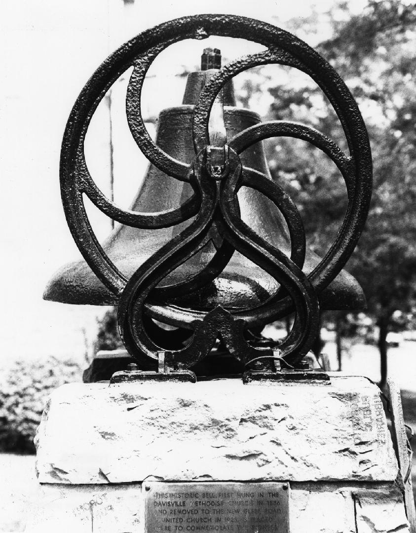 Davisville Methodist Church bell and plaque at Glebe Road United Church, Glebe Road East, north…