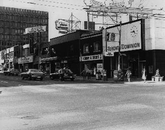 Yonge Street, east side, at Eglinton Avenue East, Toronto, Ontario. Image shows a street view a…