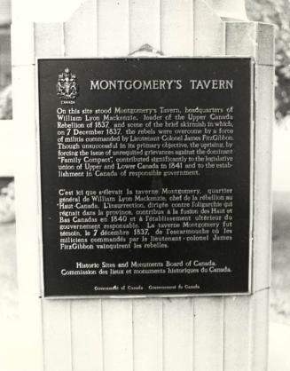 Montgomery's Tavern plaque, Yonge Street, southwest corner of Montgomery Avenue, Toronto, Ontar…