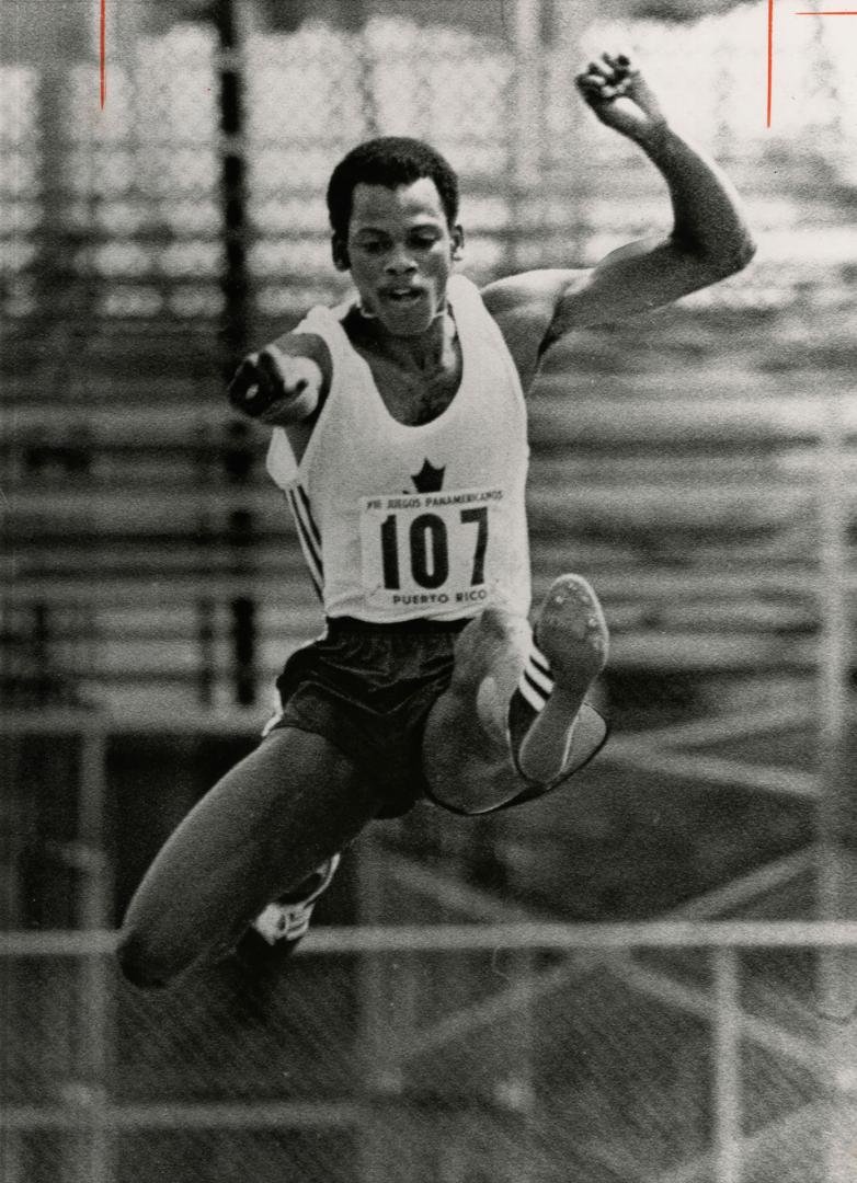 Flying: Richard Rock of Toronto displayed his form in the men's long jump at the Pan American Games in San Juan last night but failed to finish in the medals