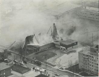 Its high, peaked roof collapsed after spectacular blaze, ruins of St