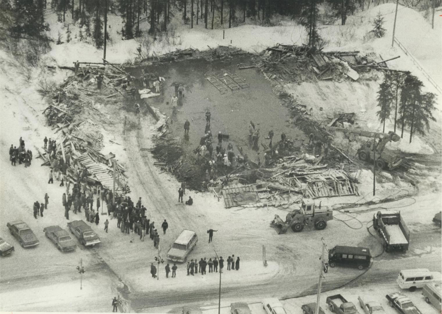 A few sticks of blackened wood and a hole in the ground are all that s left of the hall where 42 died when a man set fire to the decorations