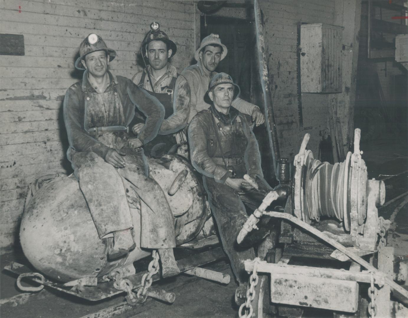 Four survivors of the cave-in disaster at Beattie Gold Mines when four men died under tons of clay, D