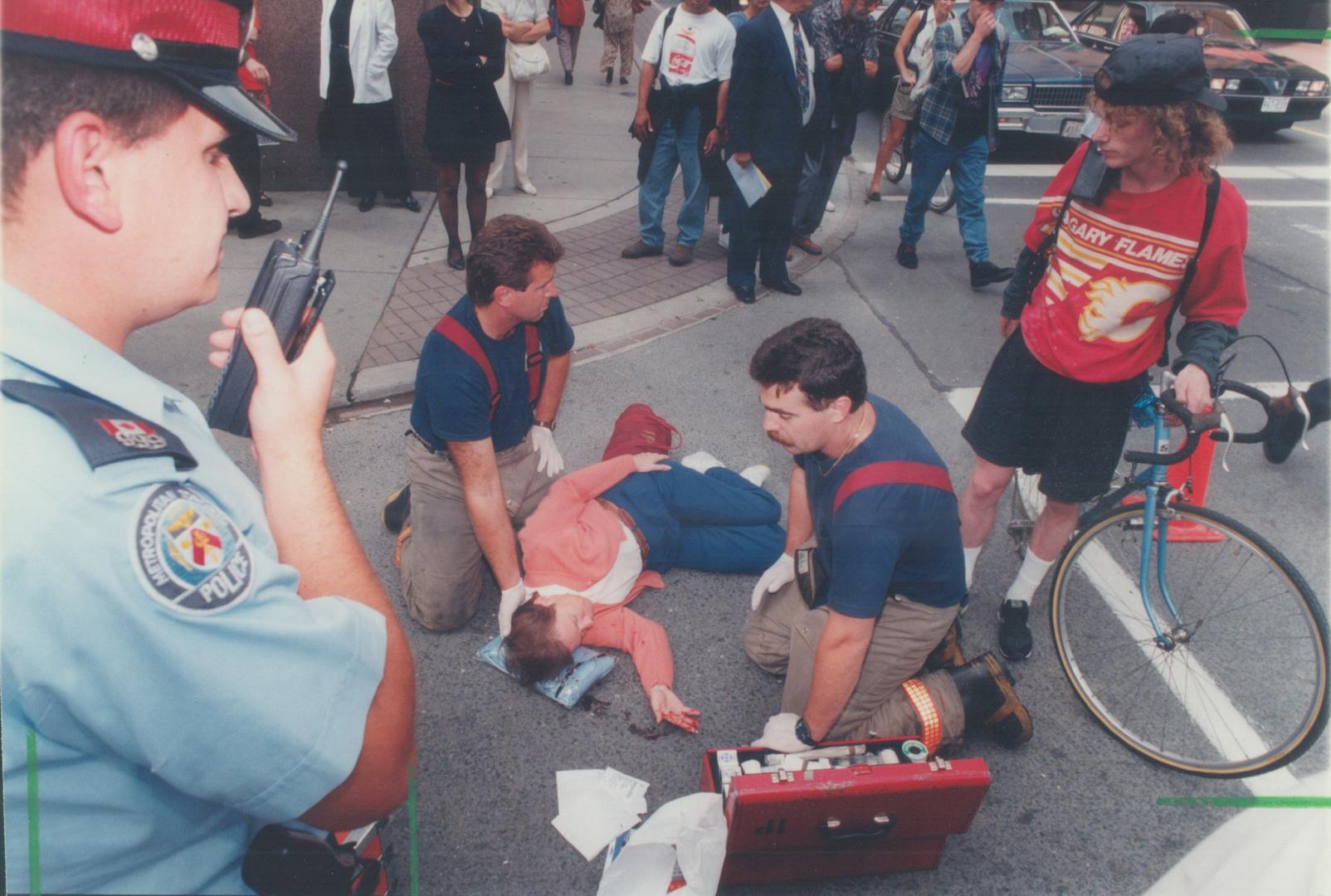 Bike courier and pedestrian collide