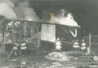 Box car fire at the CN works dept yard at Bathurst and Lakeshore about 9pm