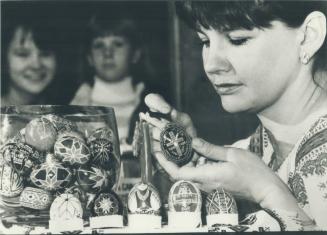 Very egg-zacting artwork. Irene Sirant concentrates on the art of making pysankas - Ukrainian Easter eggs - at a demonstration yesterday at the Ontari(...)