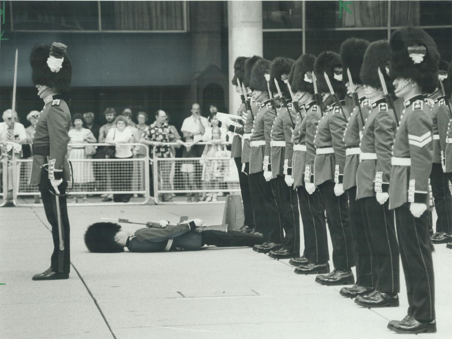 A fall guy is Sesqui. A soldier overcome by 28C (82F) heat collapsed yesterday during the changing of the guard, a daily event at Nathan Phillips Squa(...)