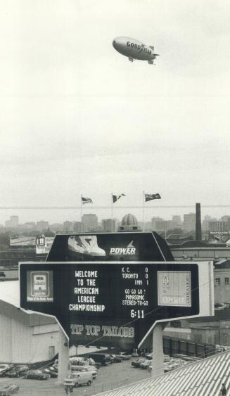 Goodyear ship floats above the Blue Jays