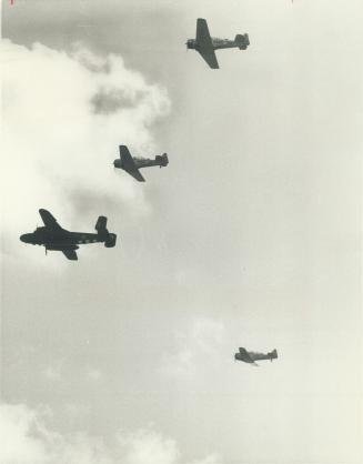 Missing-Man Formation, a familiar sight over wartime airfields, is flown by members of Canadian Warplane Heritage at Saturday's air show as a way of b(...)