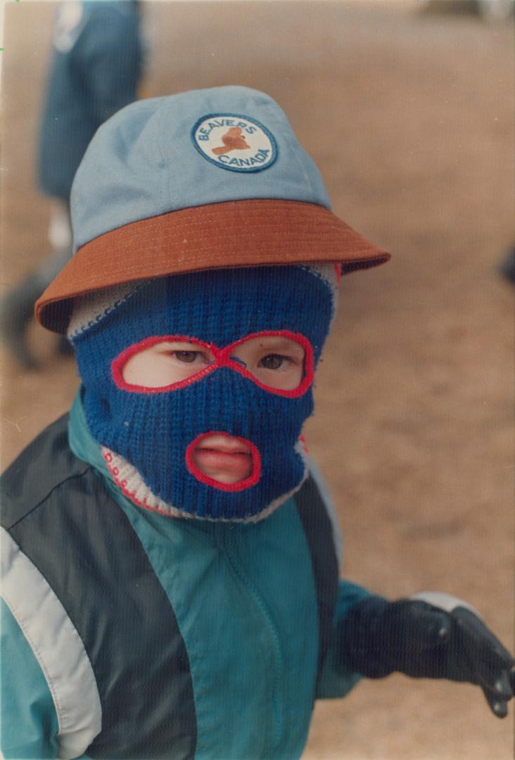 David Laird, 5, of 1st Downsview Beavers is set to ward off the cold as he takes part in a Hike for Hunger