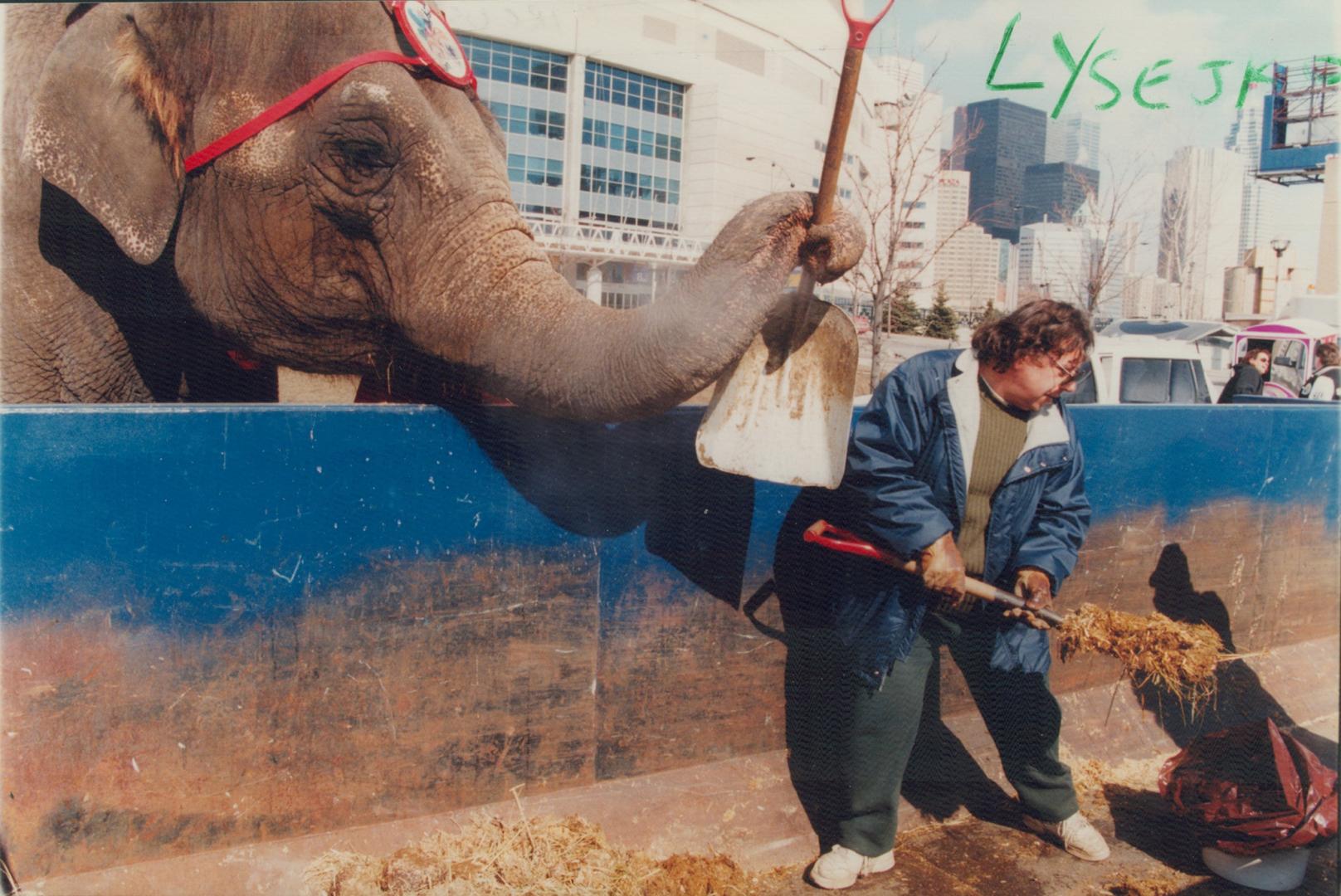 Garden Bros. circus at Skydome. Nicholas Lysejko collects fertilizer for his garden