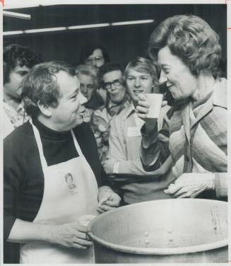 Flora MacDoandald's soup kitchen had some help from Toronto Mayor David Crombie yesterday