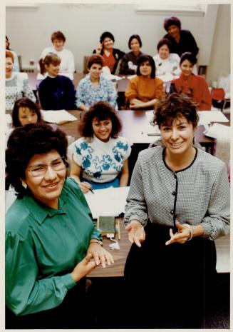 Back to school: Mary Avendano, left, and Cristina Barbona are hoping an English program for foreign-trained health care workers will land land them jobs as nurses