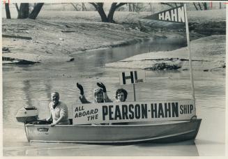 Showing the political flag. The federal election campaign took to the water over the weekend with this colorfully- bedecked boat cruising the waters o(...)