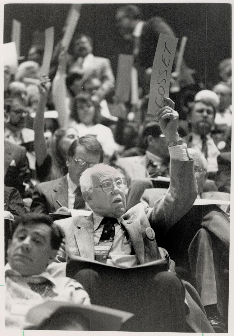 Direct vote: Delegate Willian Gosset of York South casts his vote during yesterday's Tory meeting at Seneca College's Minkler Auditorium