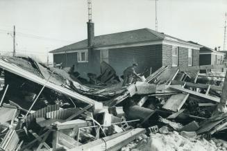 Garage wrecked by sauna bath explosion, Garage at home of Russell Durling, on Scarborough's Roebuck Ave