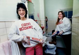 Parkdale idea: Debbie Osachuk, left, and Emily Lawson seal Osachuk's bathroom against cockroaches