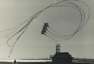 Perfect weather to go fly a kite, Bernard Woo takes advantage of a brisk wind coming off the lake to put his stunt kite, with its long tails flutterin(...)