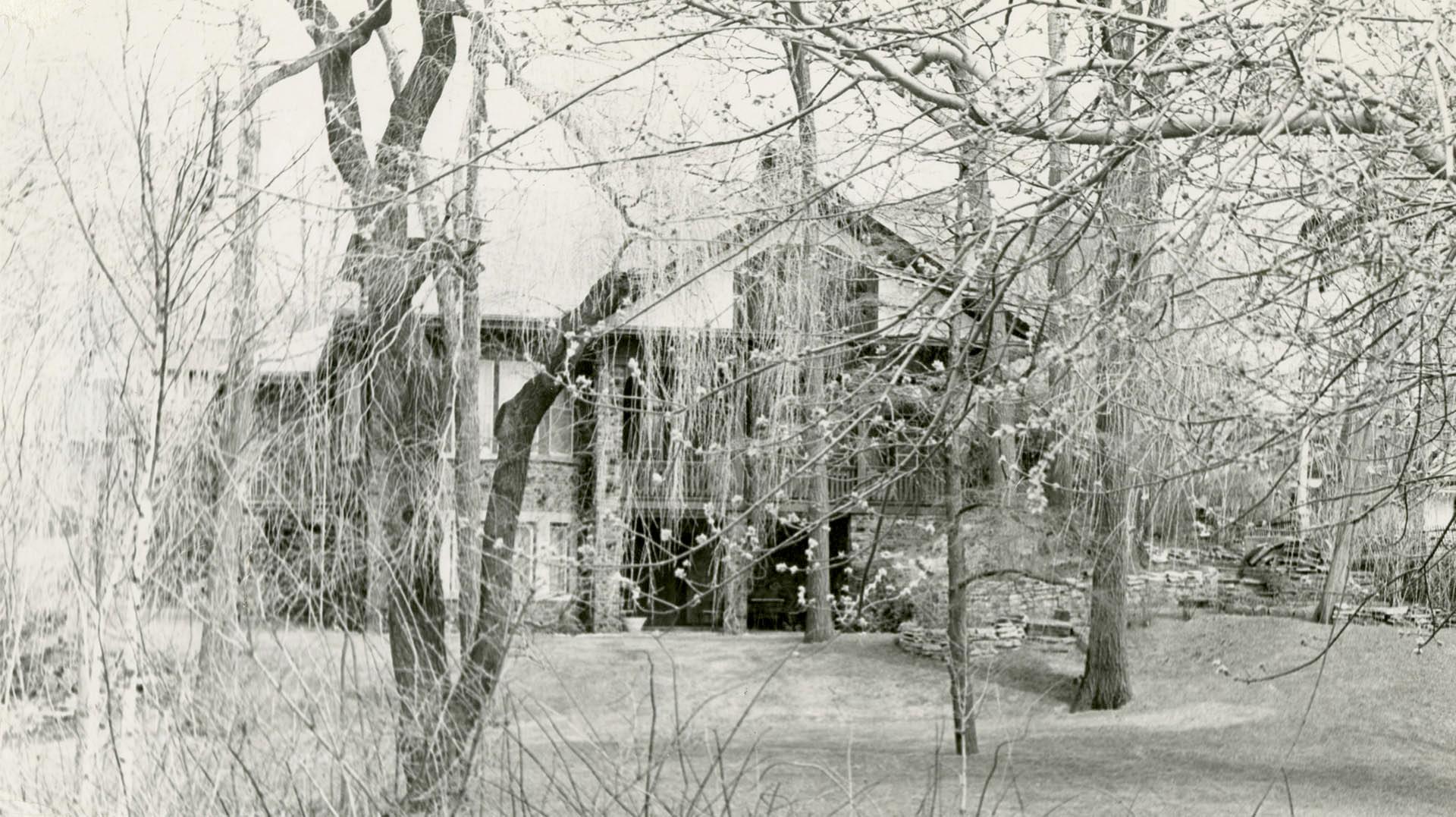 Crown Park Road, no. 8, north side, west façade, looking east from Glen Stewart Park, Toronto, Ontario