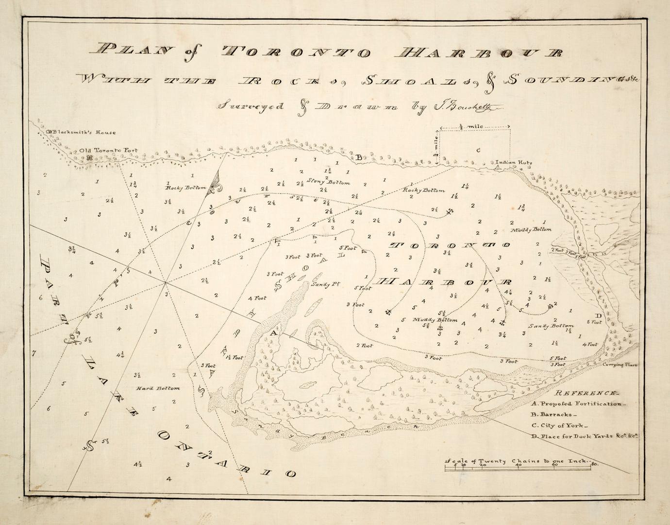 Image shows a plan of Toronto Harbour.