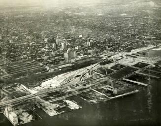 Image shows an aerial view of the Toronto Harbour.