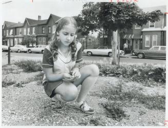 Angela Lachocki, 14, looks at soil in parking lot opposite Toronto Refiners and Smelting plant on Niagara St