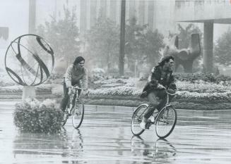 It was a good day for ducks and cyclists, The weather is damp but not the spirits of these two cyclists pedalling around Nathan Phillips Square at Cit(...)