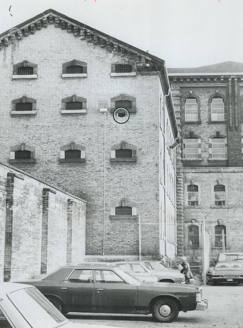 The hole in the wall through which Toronto (Don) Jail prisoner David Bernard Donaghy, 20, made his escape