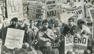 Defiant Peace Pickets crowd outside the Ottawa Civic Centre today just as balloting was about to begin