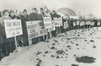 Protesting rise of Neo-Nazism in Germany, 6,000 march to the Monument to Peace and Co-operation in Toronto's Exhibition Park. [Incomplete]