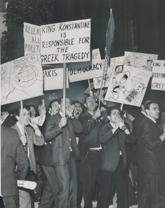 Boos for constantine, Angry pickets outside Granite Club shout and boo Greek King Constantine for his apparent support of military junta's seizure of power in Greece