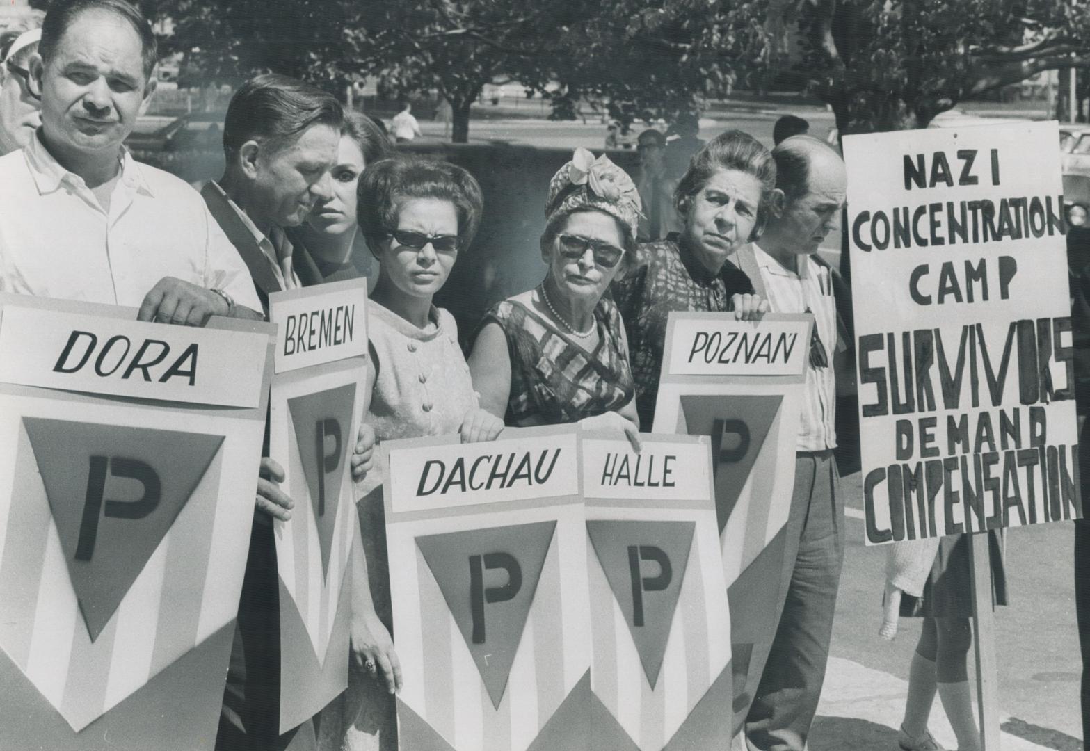 Parade of Protest over the unwillingness of West Germany to pay compensation for 1,500 former concentration camp inmates