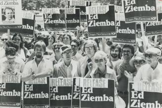 Sea of signs at Queen's Park today demanding MPP Ed Ziem ba be freed