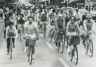 A pedal-power protest at Harborfront, The City Cyclling Committee and 150 bicyclists joined forces to promote pedal-powre on weekend at a Harborfront rally celebrating International Cyclists' Day