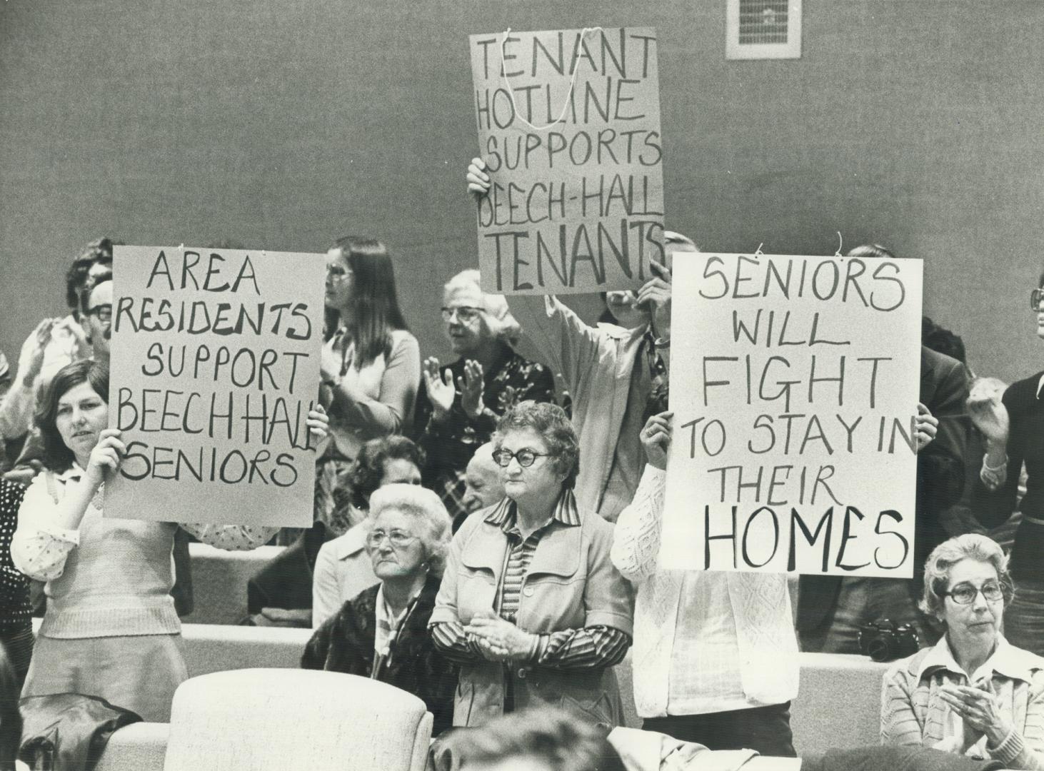 Placards at York council meeting earlier this week protest demolition of apartments