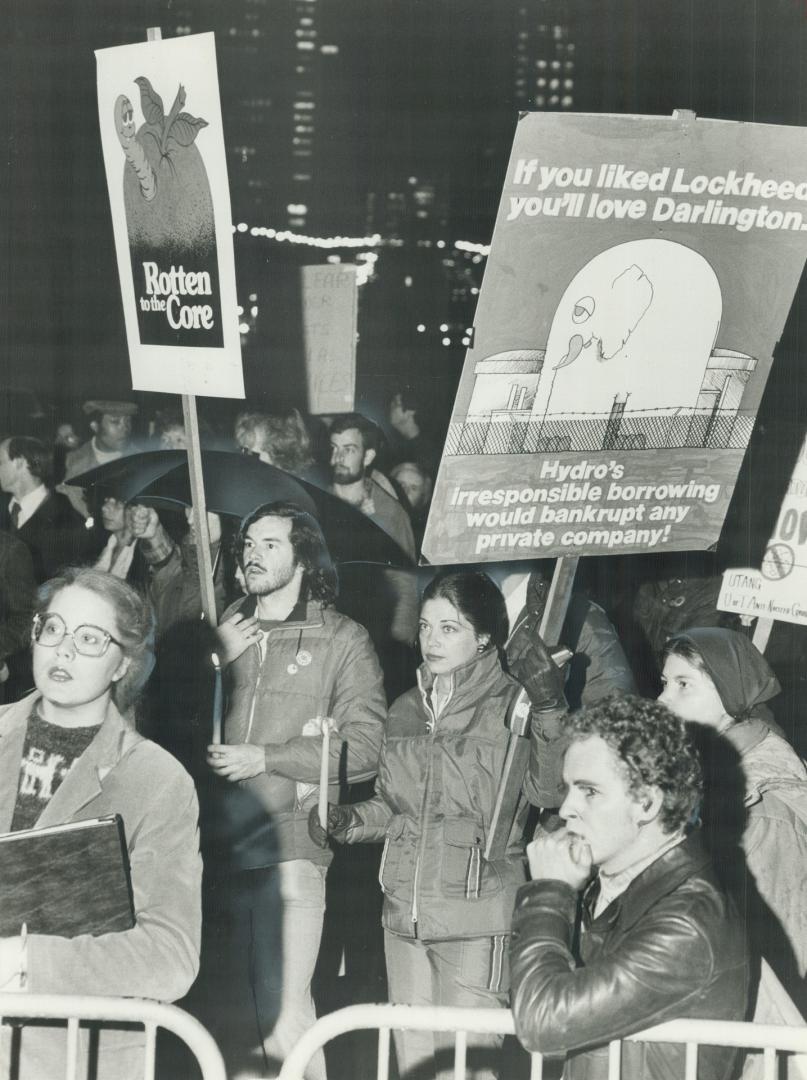 Changing issues: An anti-Viet Nam war protest of the 1960s and (left) the demonstration at Queen's Park in October last year against Ontario Hydro's Darlington plant