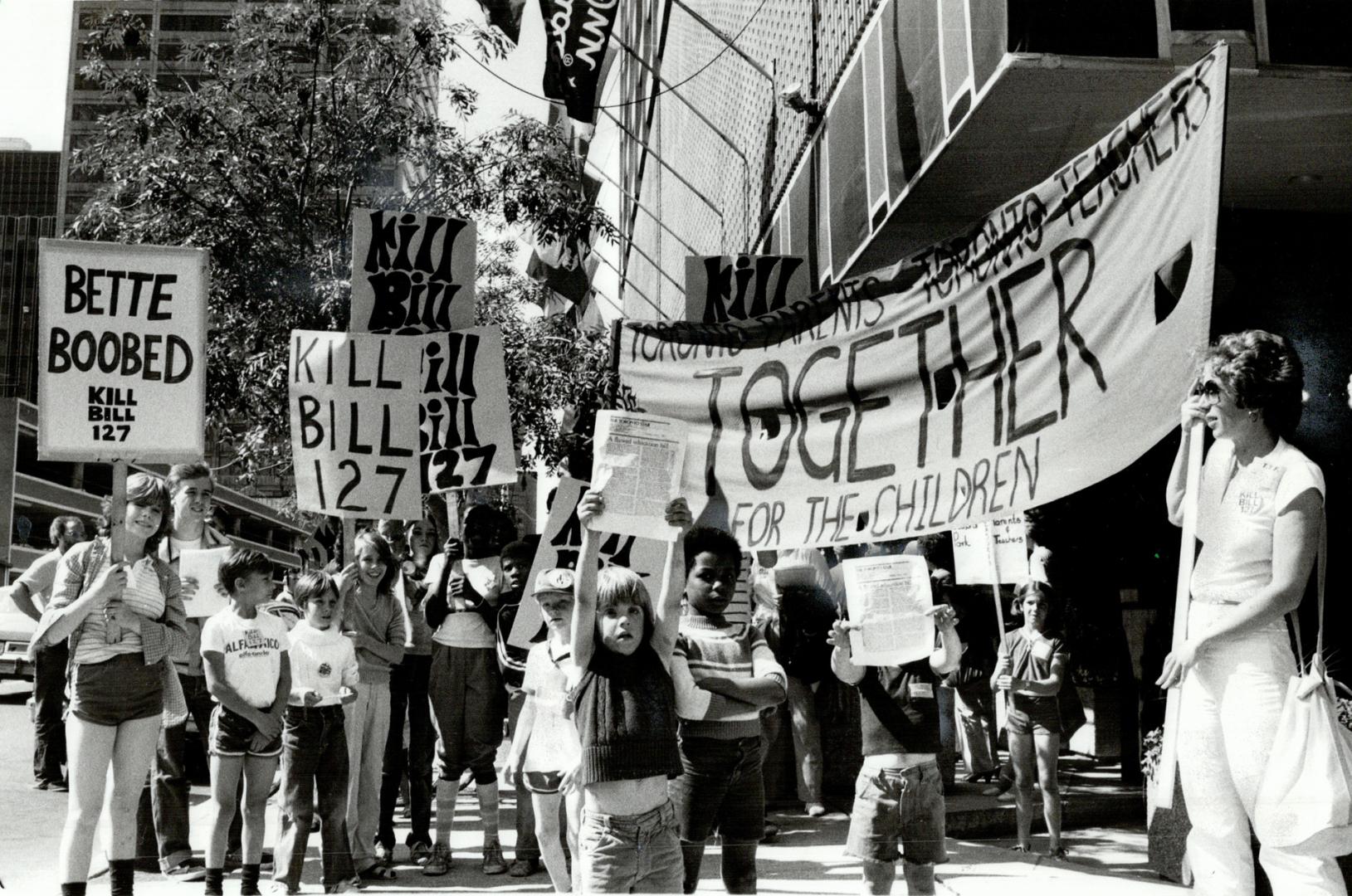 A new low?, Teachers, parents and students protest Ontario Bill 127 in downtown Toronto