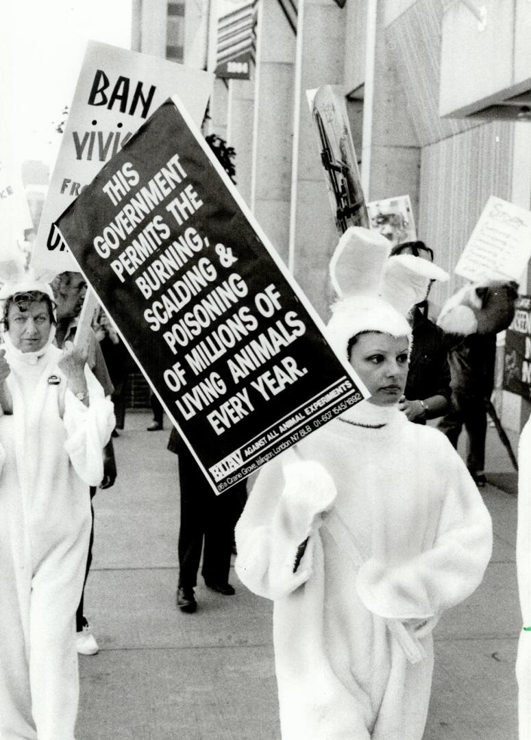 Animal protest: About 20 costumed people picketed the Sheraton Centre yesterday in an animal rights protests on first day of the American Psychological Association convention