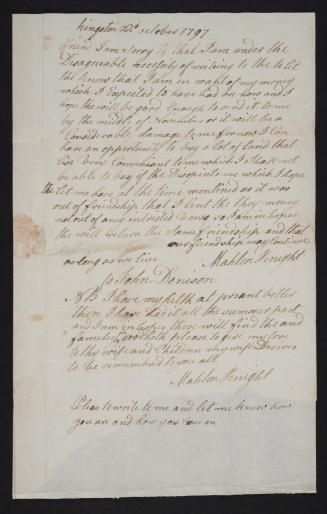 Letter from Mahlon Knight to John Denison, 22 Oct