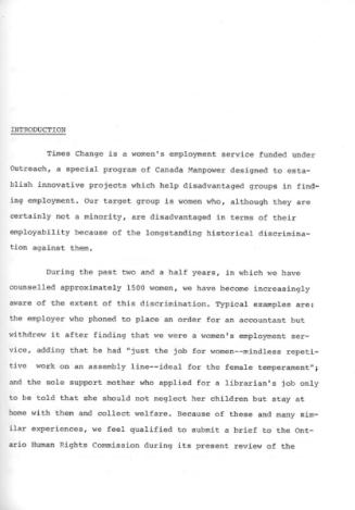 Sex discrimination in employment : revisions in the Ontario human rights code and ways for increasing the effectiveness of the Commission