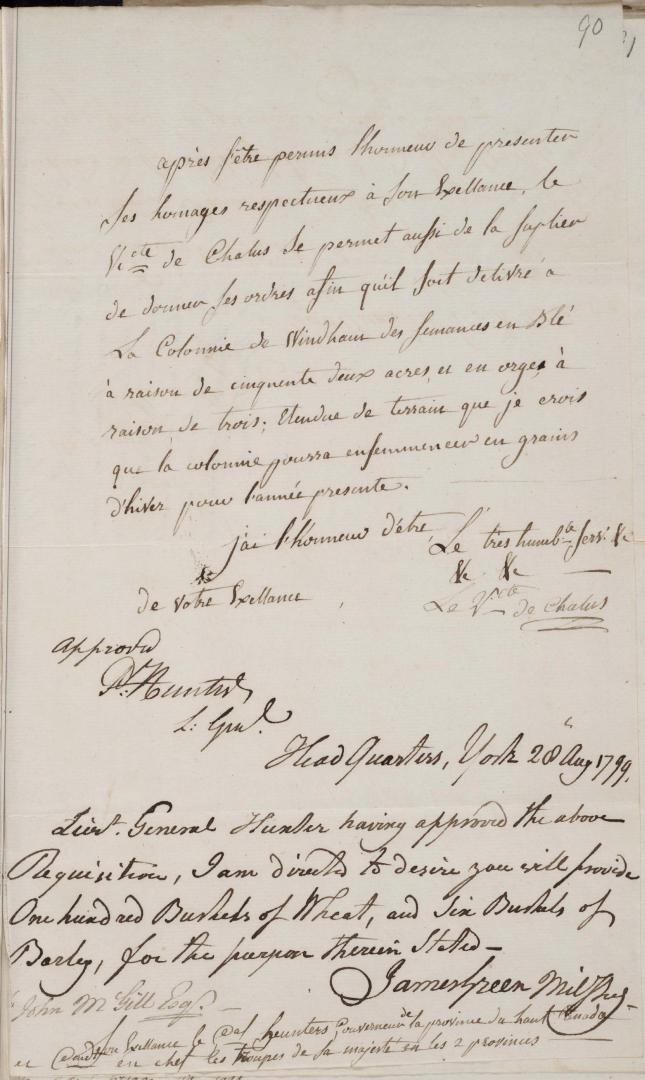 Letter from Le Vicomte de Chalus to James Green, 28 May 1798