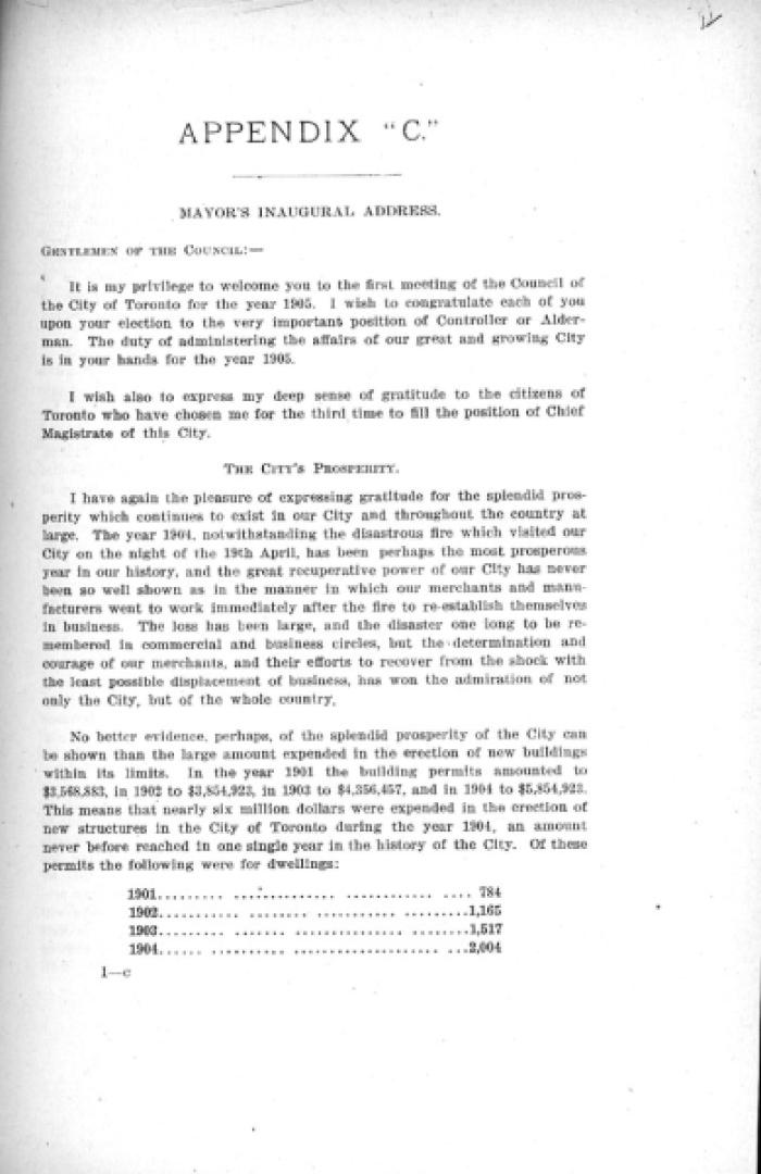 City of Toronto Council minutes 1905, appendix c